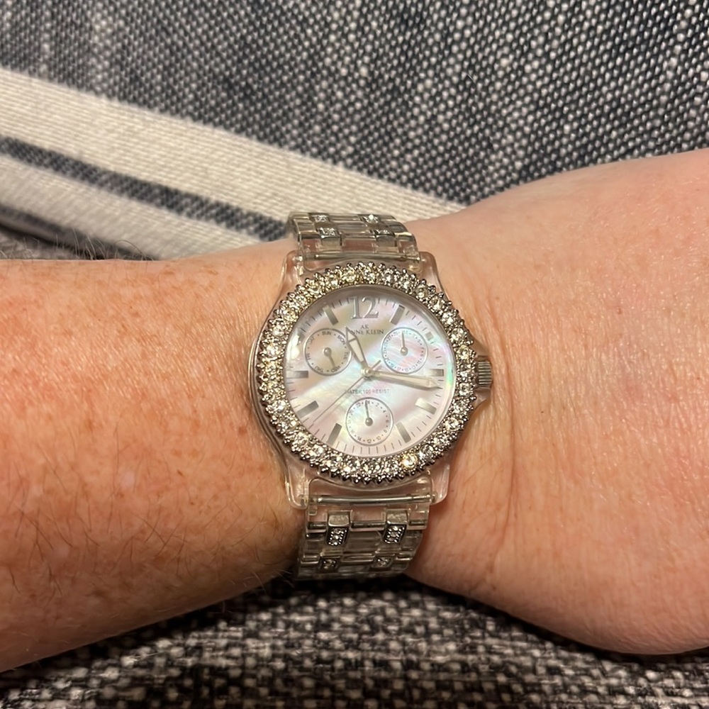 Anne Klein Watch Clear Band with Diamond Accent